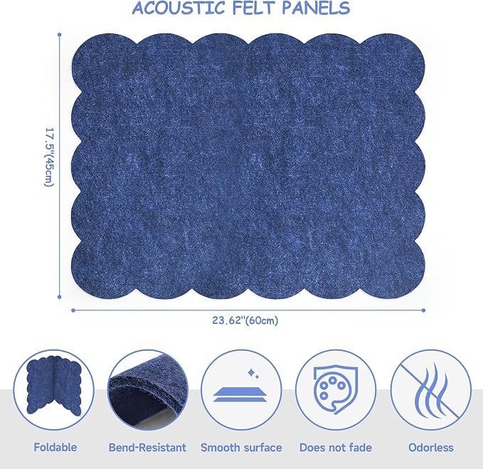 Felt Bulletin Board 24" x 18" Cork Board Alternative,Decorative Felt Pin Board Foldable Cork Boards for Walls Self-Adhesive Cork Board for Home Office Classroom Pin Board (Dark Blue)