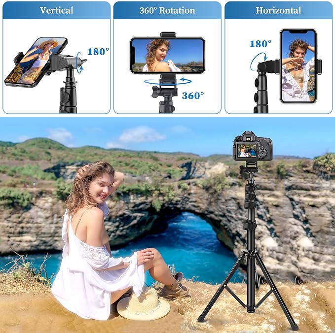 Phone Tripod Stand, 70" Selfie Stick Cell Phone Tripod with Remote | Phone Holder/Carry Bag, Aluminum Alloy Selfie Stick Tripods, Compatible with iPhone Samsung GoPro Smartphone