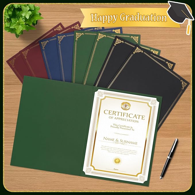 Ndsox 50 Packs Green Certificate Holders, Graduation Diploma Holders, 350GSM, Diploma Covers with Gold Foil Border for Letter Size 8.5" x 11" Award Certificate Paper, Cardstocks and Documents