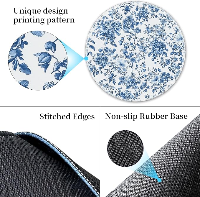Hancynir Floral Flower Round Mouse Pad, Small Mousepad for Desk Office | Mouse Mat for Computer, Non-Slip Rubber Base, Office Desk Decor, Gifts for Work Coworker Teacher, 8.6 Inch, Stitched Edges