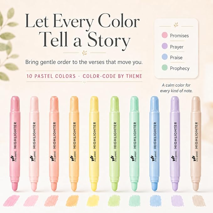 10 Pack Bible Safe Highlighters - Pastel Color, Wax Highlighters | No Bleed, Scripture Markers for Journaling, Study Accessories and School Supplies
