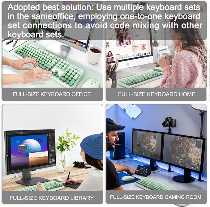 Wireless Keyboard and Mouse Combo - 2.4G Full-Sized Cute Colorful Mouse and Keyboard with 104 Round Keys Retro Typewriter Keyboard for Laptop/Windows/PC - Green Gradient