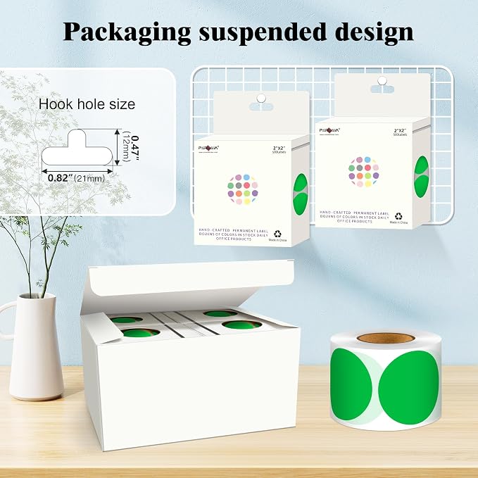 PARLAIM 2 Inch Round Adhesive Color-Code Dot Stickers,4Rolls/2000 per Rolls dots Label Dispenser Box, Circle Stickers Label Inch Coding Labels (Green)