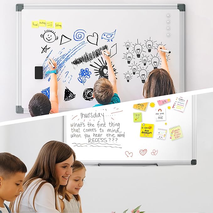 36"x24" White Board for Wall, Aluminum Frame Dry Erase Board, Hanging Magnetic Whiteboard with 1 Eraser & 2 Markers & 4 Magnets for Home, School, Office, Dorm Room, Classroom
