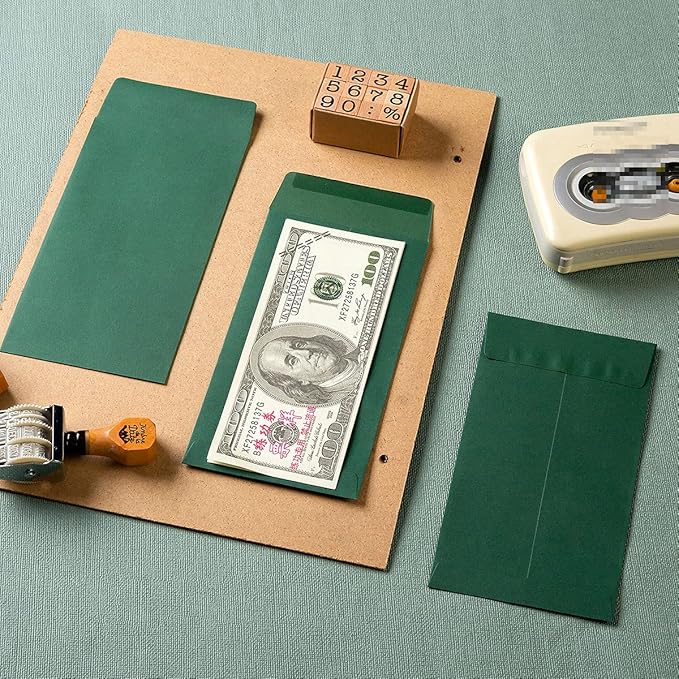 200 Pack Small Coin Envelopes Kraft Paper Seed Envelopes Mini Parts Small Items Stamps Storage Packets Envelopes Self-Adhesive for Garden, Office or Wedding Gift, (2 1/4 x 3 1/2 Inch, Green)