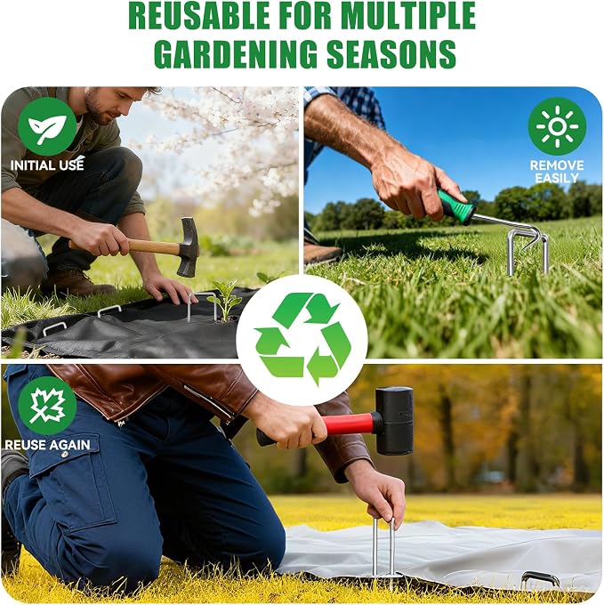 Landscape Staples Galvanized Garden Stakes,8 inch 50 Pack 11 Gauge Heavy Duty Garden Pins for Fences, Lawns, Weed Barriers and Landscape Fabrics, Irrigation Hose,Yard Lawn, Landscape Fabric. | 10 Gauge Heavy Duty Garden Pins for Fences, Lawns, Weed Bar...