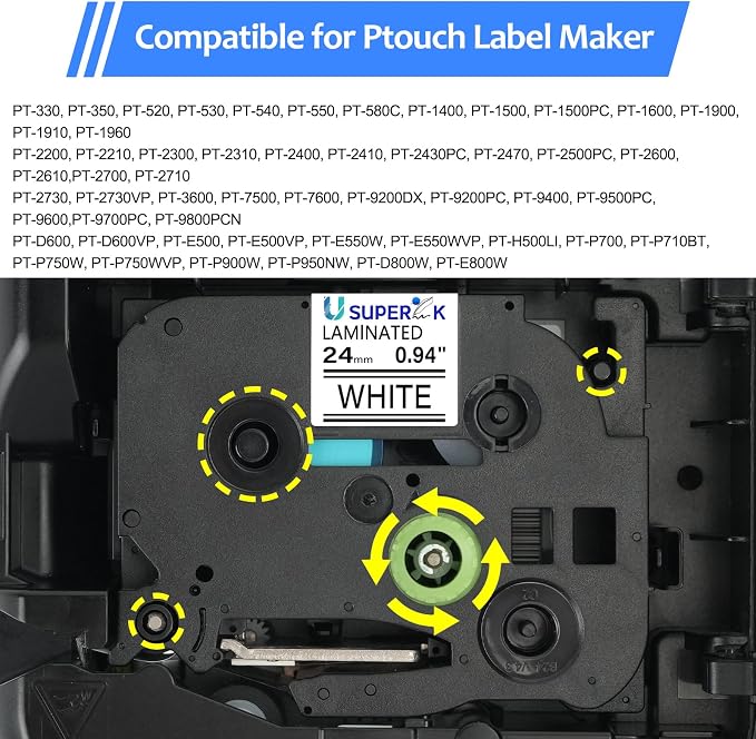 10 Pack 24mm 0.94 Laminated White Tape Compatible for Brother P-Touch Label Maker Tape TZe-251 24mm Label TZe251 1 Inch TZe TZ Tapes TZ-251 TZ251 for PT-D600 D610BT P700 P750W P950NW P710BT