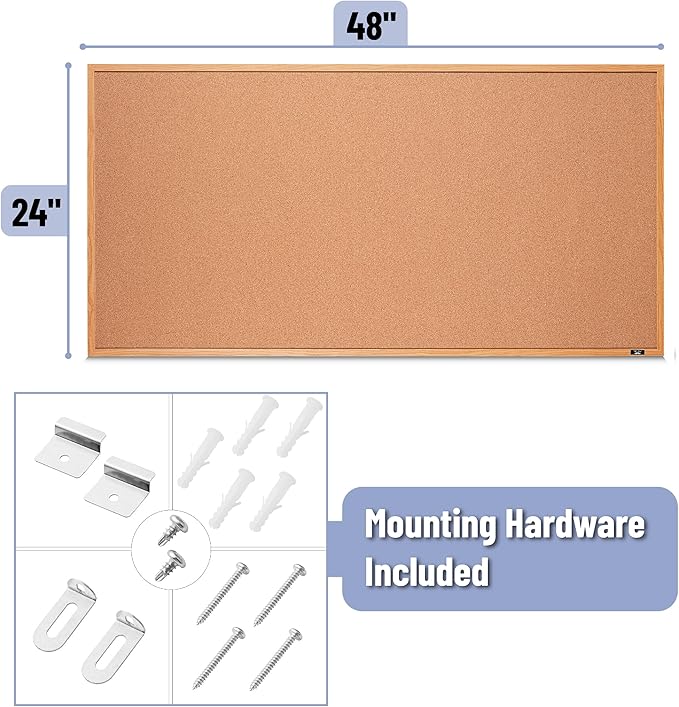 Mr. Pen- Cork Notice Board, 48 X 24 Inches, Cork Bulletin Board for Walls, Pin Boards, Framed Corkboard, Decorative Hanging Pin Boards, Perfect for Office & Home Decor