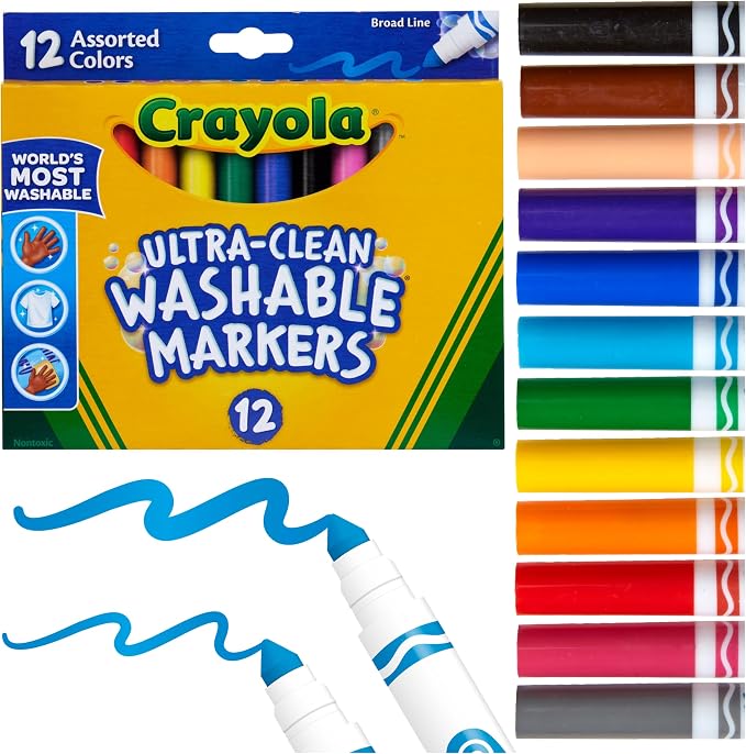Crayola Broad Line Markers (12 Count), Washable Markers for Kids, Assorted Colors, Arts & Crafts Supplies, For Coloring Books & Art Projects, Ages 3+