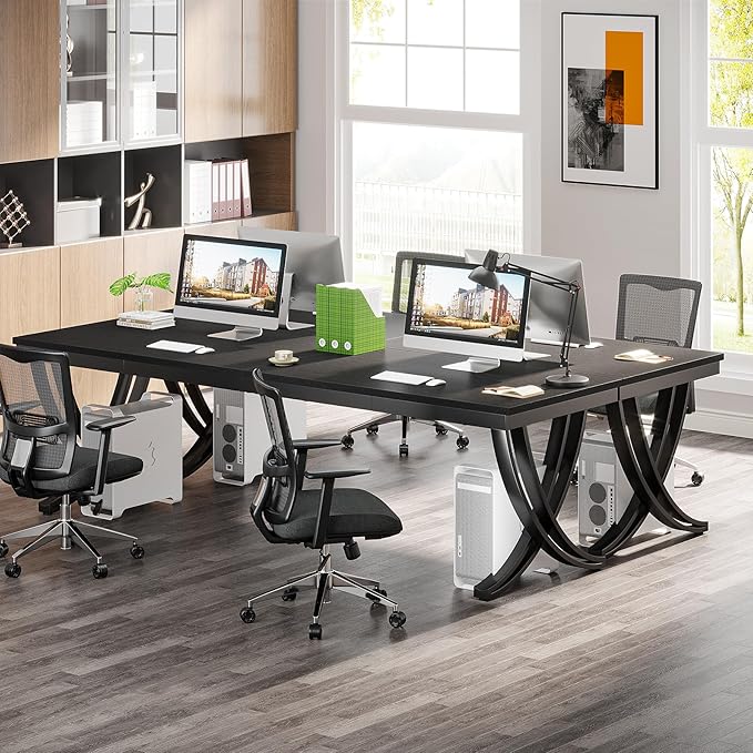 Tribesigns 2 Person Computer Desk, 78.7-Inch Extra Long Desk, Large Double Desk for Two People, Workstation with Stylish Legs (Black)