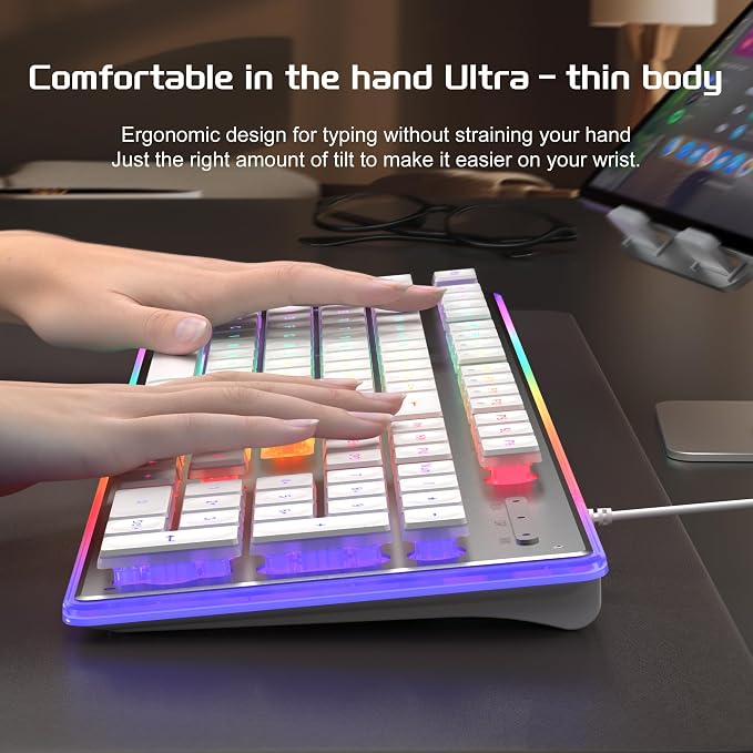 Camiysn Gaming Creamy Keyboard and Mouse, White 104 Keys RGB and 6 Speed RGB Mouse Combo, Pudding Keycaps Silent Computer Keyboard for Computer/PC/Laptop/Mac/Windows/Office