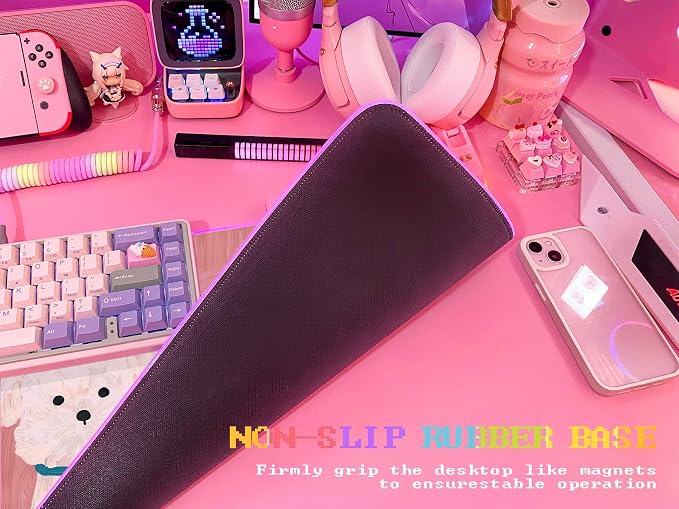JMIYAV Pink RGB Gaming Mouse Pad 31.5x12 Inch PC XL Large Extended Glowing Led Light Up Desk Pad Non-Slip Rubber Base Computer Cute Mousepad Mat Desk Accessories Gaming Setup 51-7