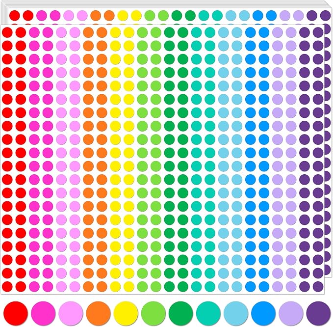 10080 PCS Small Dot Stickers 1/4" Round Circle Color Coding Labels | 15 Colors Coding Labels Tiny Dot Sticker for Office,Classroom, Inventory Organize, File Classification
