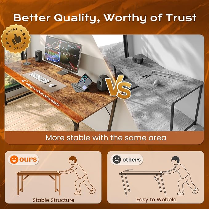 40 X 24 Inch Computer Desk with Deeper Desktop, Gaming Office Writing Work Desk for Home Office, Study, Bedroom, Work from Home, Metal Frame, Rustic Brown