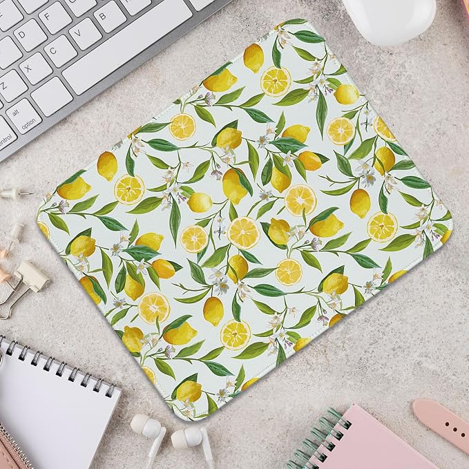 Lemon Mouse Pad Yellow Flroal Small Mouse Pads, Rectangle Summer Travel Desk Mat for Computer Mouse Mats Retro Lemons Gifts Office Decor for Women Girls 10.2x8.2
