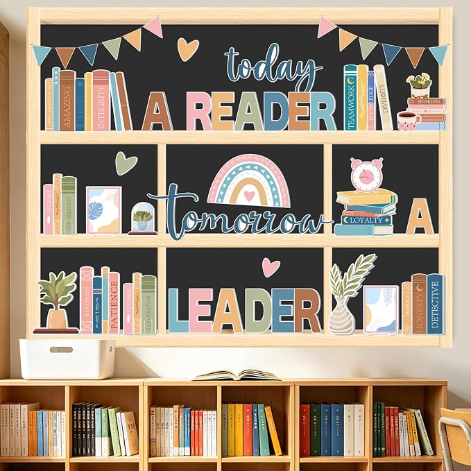 63Pcs Boho Reading Bulletin Board Decorations Set, Motivational Library Books Paper Cut-Outs Inspirational Affirmation Cutouts for Back to School Teacher Supplies Office Classroom Door Wall Decor