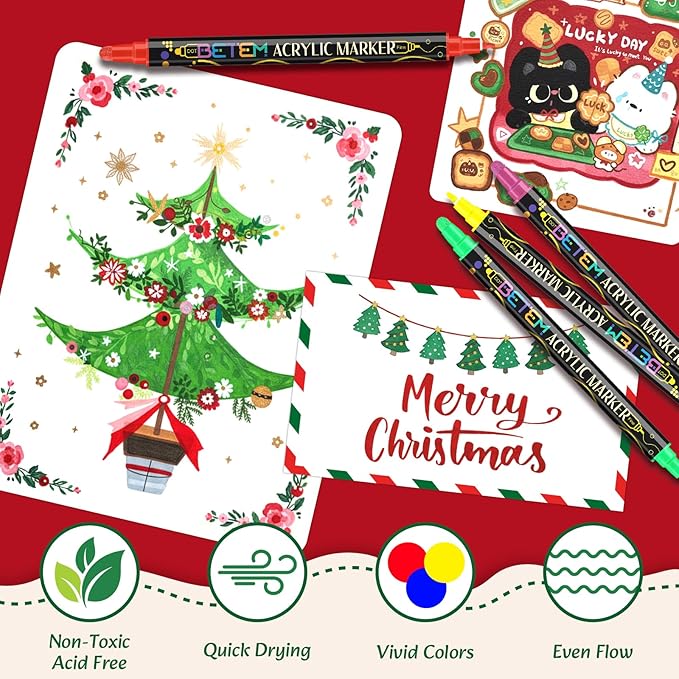 Betem Acrylic Paint Markers Pens, Dual Tip 120 Colors Fabric Decorating Kits Paint Pens Acrylic Markers for Wood, Fabric, Canvas, Stone, Rock Painting, Glass, Ceramic Surfaces, Art Supplies with Bag