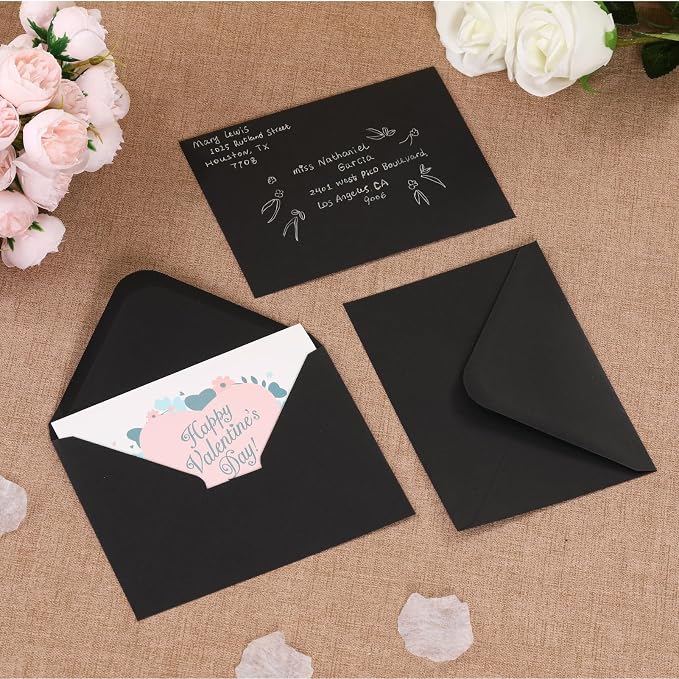 200 Pack 4x6 Envelopes Black - Contour Flap A4 Envelope,Premium 120gsm Thick Paper Invitation Envelopes for Back to School,Wedding RSVP Cards,Photos,Postcards,Greeting Cards,Mailing