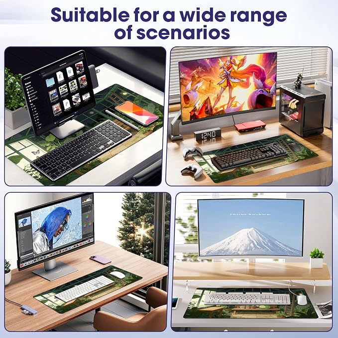 Large Extended Mouse Pad with Stitched Edges 35.4"x15.7" - Waterproof Desk Mat, Non-Slip Rubber Base for All-Desk Coverage, Perfect for Gaming Office Home, Frog01