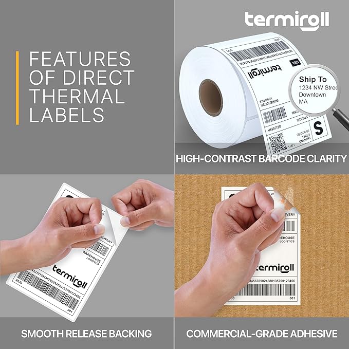 4x6 Thermal Shipping Labels Roll – 350 Precision Cut Direct Thermal Labels, Commercial Grade Strong Adhesive, Compatible with Rollo, Zebra, MUNBYN & iDPRT Printers