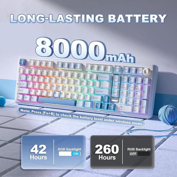 YUNZII B98 PRO 96% Wireless Mechanical Keyboard(Blue, Candy Switch) | QMK/VIA, with Numpad, Dual-Style Knob Design, Creamy Pre-Lubed Switches, Hot Swap, Gasket Mount, RGB for Gaming/Win/Mac