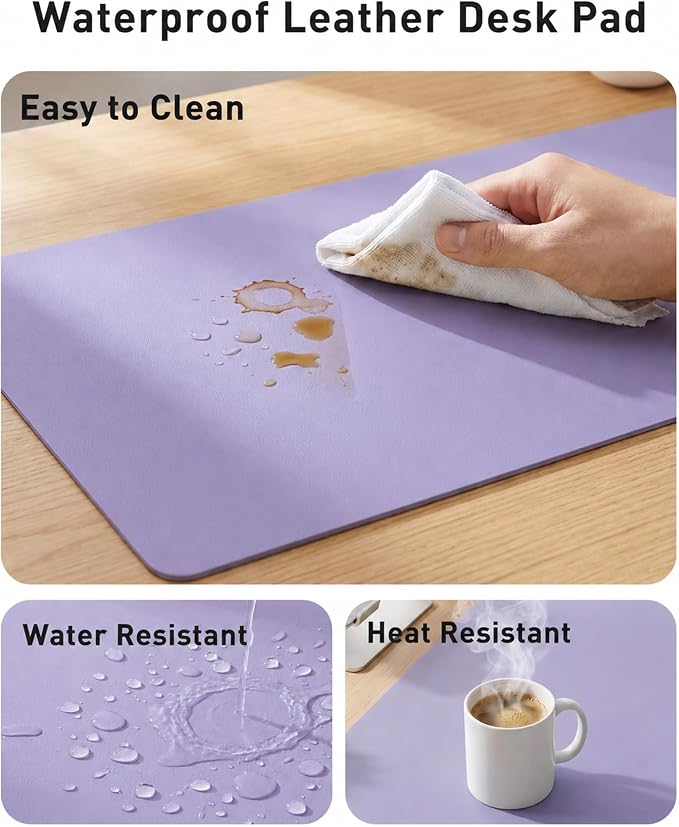 Aothia Faux Leather Desk Mat Mouse Pad, 42" x 17", Light Purple