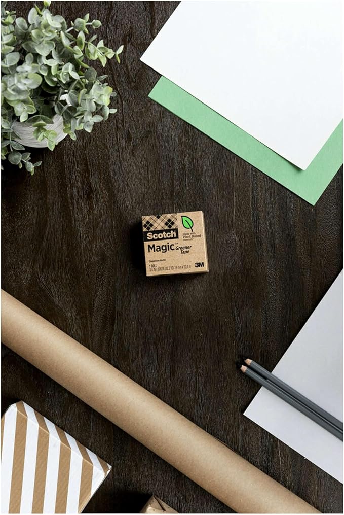 Scotch Magic Greener Tape, Invisible Tape for Fixing Paper, Office Supplies and Back to School Supplies, 0.75 in .x 900 in., 12 Rolls (Pack of 12)