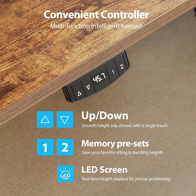 Agilestic 48*28 Inch Height Adjustable Electric Standing Desk, Rustic Brown | Sit Stand Up Computer Desk, Extra Wide desktop, Memory Presets, Stable Steel Frame,154 lbs, Easy Assembly, Splice Board