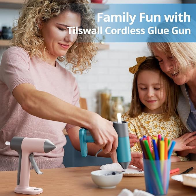 Tilswall Cordless Hot Glue Gun, 30s Fast Preheating, Rechargeable | Hot Melt Glue Gun with Smart Power-Off, 20pcs Premius Glue Sticks, USB-C Inputs Ideal for DIY Craft, Home Repaire W106 Blue