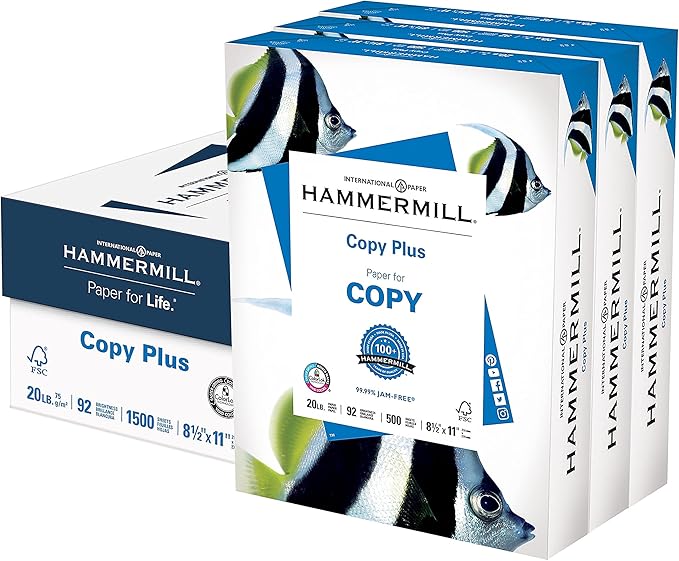 Hammermill Copy Plus 8.5-Inch x 11-Inch Copy Paper, 20 lbs., 92 Bright, 500 Shts/RM, 3RM/CT (105040)