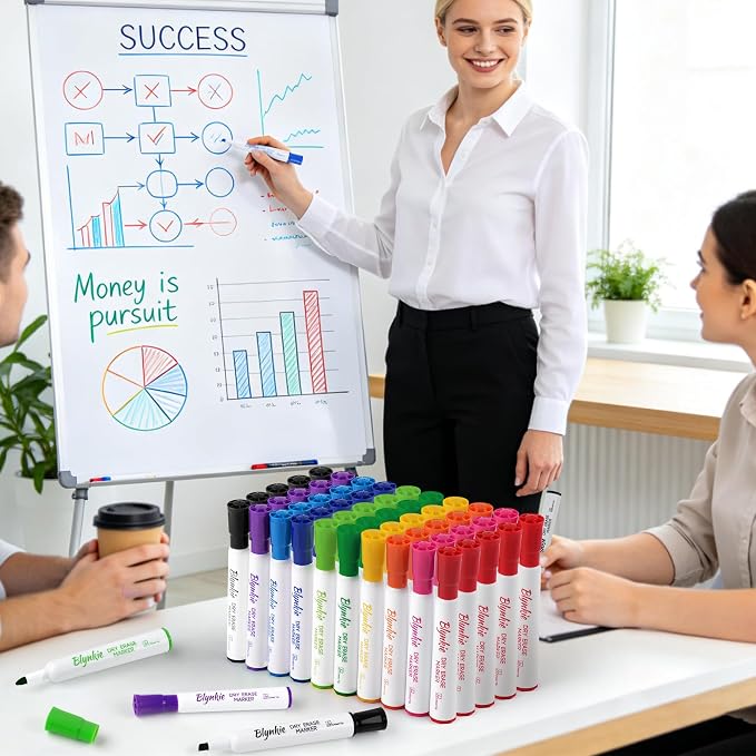 Dry Erase Markers Bulk, 72 Pack Whiteboard Markers in 12 Colors | Low Odor Chisel Tip, Quick Dry Easy Erase Markers for Classroom, Office, Home & School Supplies