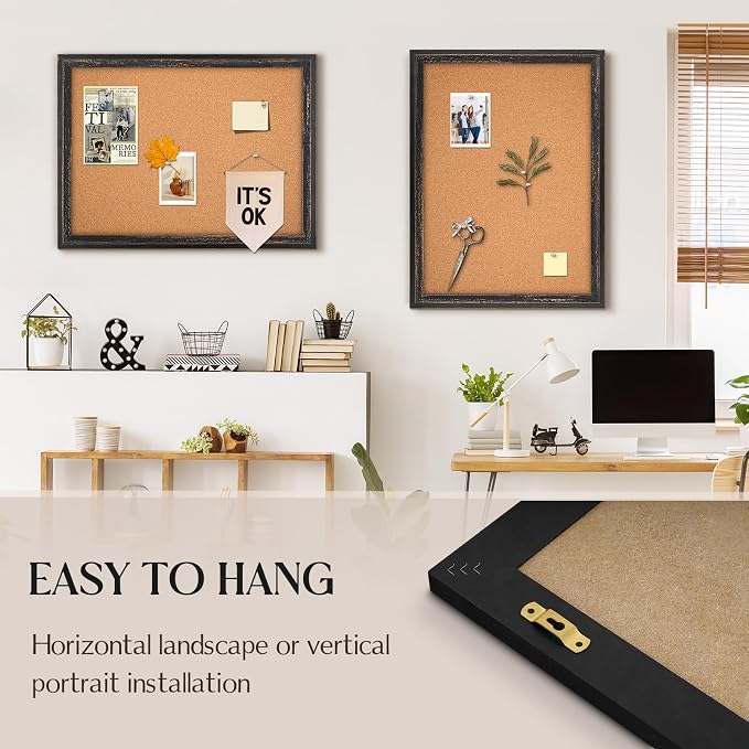 Cork Board Bulletin Board, 30"x20" Corkboard for Wall | Rustic Black Wooden Frame, Decorative Pin Board, Message Board, Notice Board, Vision Board for Home, Office, Kitchen