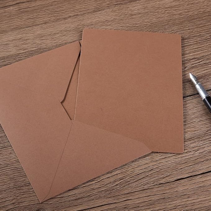 25 Pieces A7 Colored Envelopes with Cards and Stickers Set, Brown 5Colors | 5x7 inches Envelopes For Weddings, Invitations, Birthday, Baby Shower