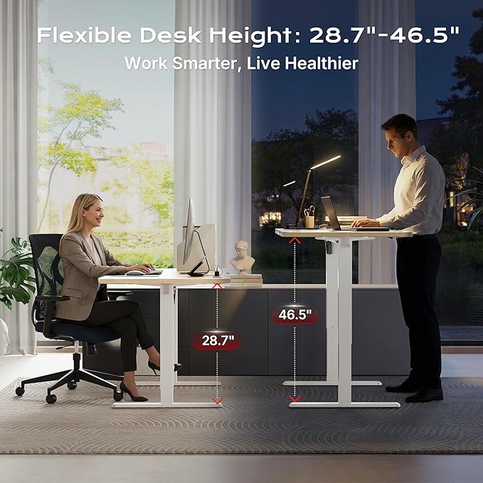 Huuger Electric Standing Desk with Power Outlets and USB-C Port, 47 X 24 Inch Height Adjustable Desk, Sit Stand Desk for Home Office, Computer & Gaming Desk with 4 Presets, Stable Steel Frame, Marple