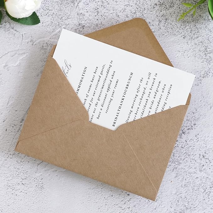PONATIA 50 Pack Brown A4 Envelopes, 4x6 Envelopes | Perfect for Christmas Gift Cards, Wedding Details Cards, Thank You Cards ( 4.3 x 6.25'')