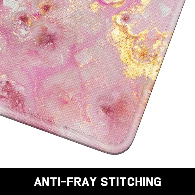 Mouse Pad, Minimalism Marble Style Computer Pad, Anti-Slip Rubber Mouse Mat with Stitched Edges for Gaming, Office, Laptop, PC, Women, 9" x 8" Thick 3 mm, Pink Gold Marble