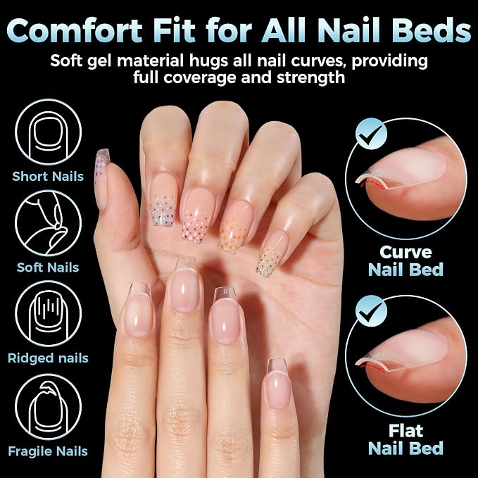 Luckyfairy Short Coffin Nails Tips: Soft Gel Pre-Shaped Acrylic Nail Tips Coffin 360pcs Fake Nails Half Matte Full Cover Clear Press on False Acrylic Nails for Nail Extension Home DIY 12 Sizes
