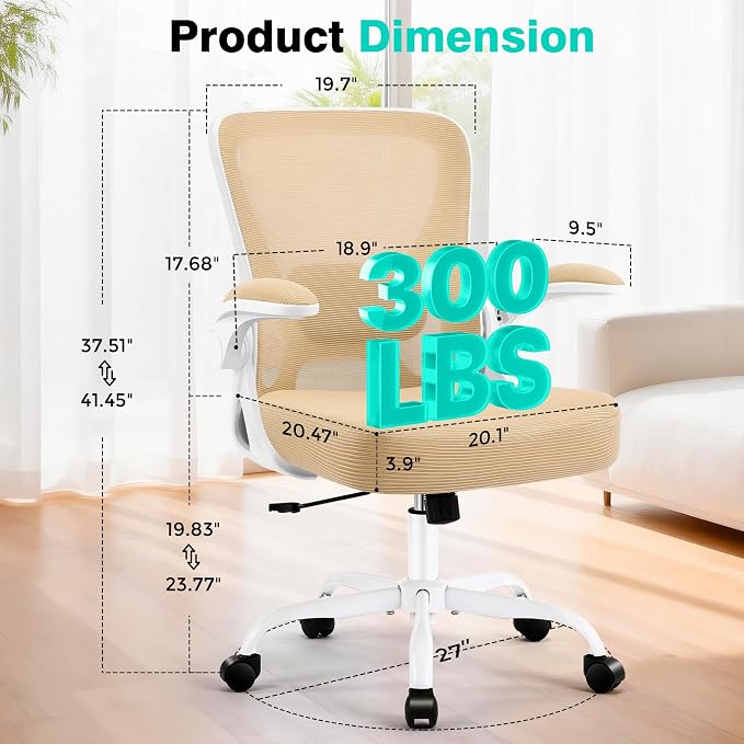 Office Chair - Ergonomic Breathable Mesh Desk Chair with Adjustable Lumbar Support and Flip-up Armrests - Executive High Back Rolling Swivel Comfortable Computer Gaming Chair for Home Office