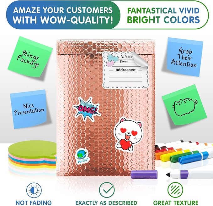 Metallic Bubble Mailers 10.5 x 15 Inches Rose Gold, 100 Pack Heavy Style Padded Envelopes for Shipping, Mailing, Packaging Protection