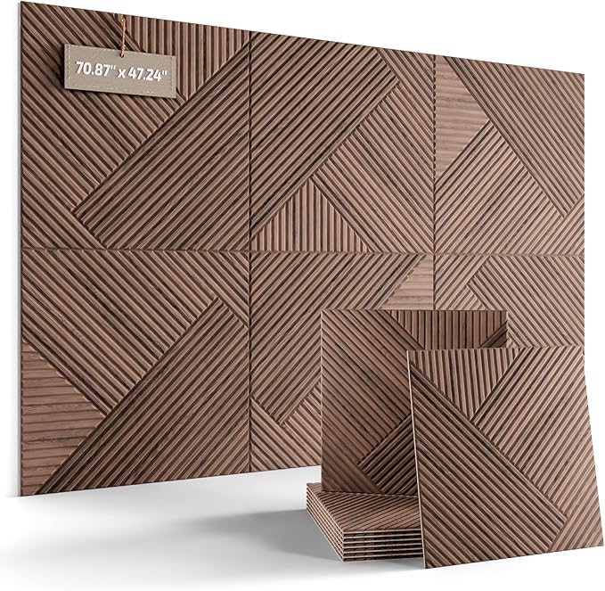Fluxynara Large Felt Bulletin Board,Cork Board Alternative 70.87'' x 47.24'' Art Acoustical Wall Panels-6 Pack with 60 Adhesive Tabs,for Recording Studio/Home Offices-Walnut/Diamond Chevron
