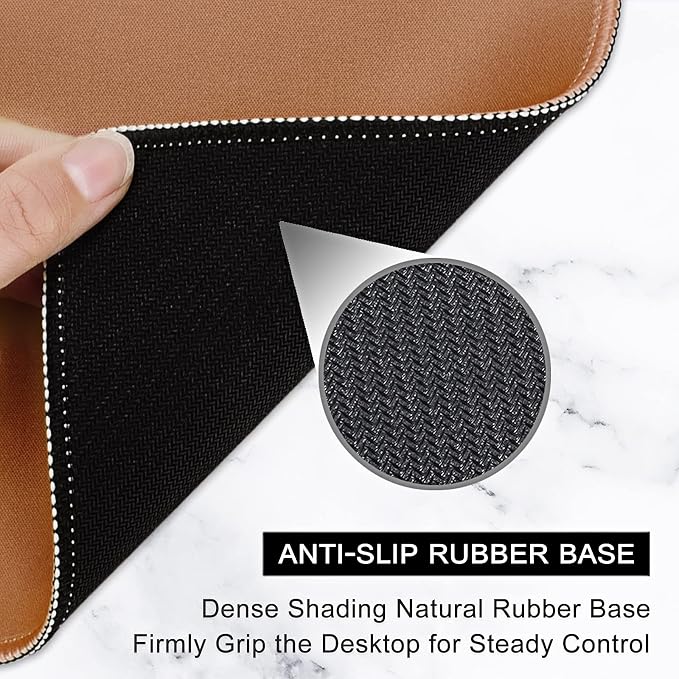 Hsurbtra Mouse Pad, Premium-Textured Square Mousepad 10.2 x 8.3 Inch, Stitched Edge Anti-Slip Waterproof Rubber Pretty Cute Computer Mat for Office Gaming Laptop Women Kids Leather Brown