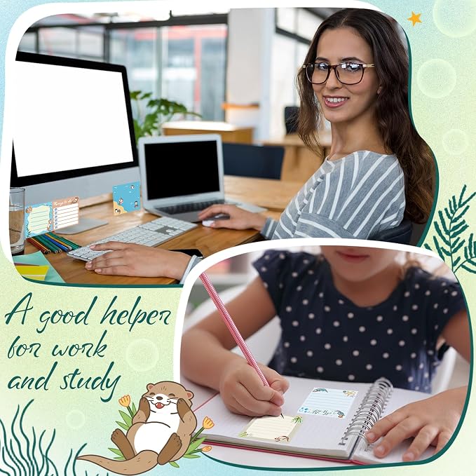 9 Pads Otter Sticky Notes, 3x3 Inch Cute Stick Notepads | Adhesive Memo Notes Pad, Coworker Gifts, Office Supplies Decor, Desk Accessories for Students, Teacher, Meeting