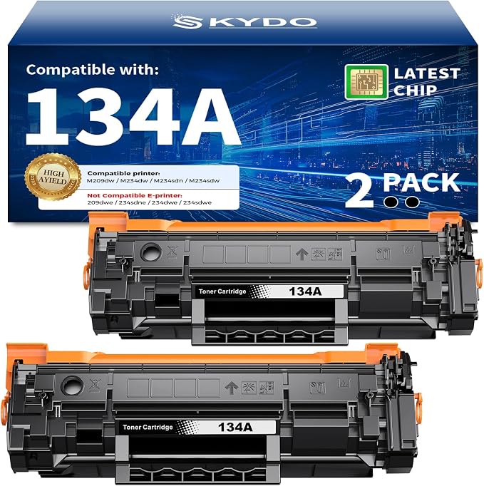 134A Black Toner Cartridge with Chip Compatible for HP W1340A M234dw M209dw | High Yield 134A W1340A 134X Toner Work for HP LaserJet Pro M209dw M234dw M234sdw M234sdn Ideal for home & office (2 Pack)