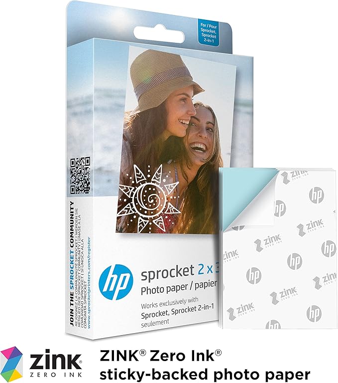 HP Sprocket Portable 2x3 Instant Color Photo Printer (Black Noir) Starter Bundle