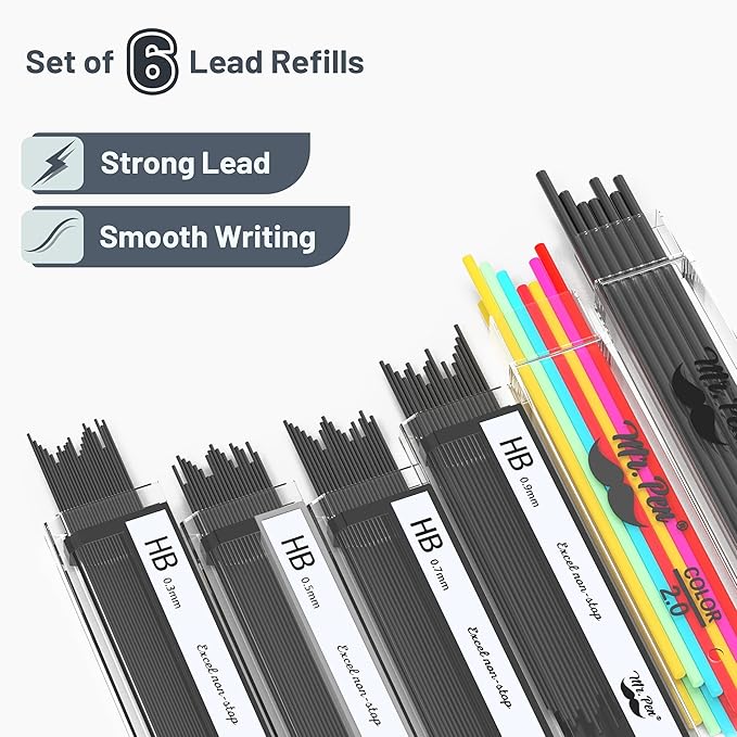 Mr. Pen- Metal Mechanical Pencil Set with Lead and Eraser Refills, 5 Sizes, 0.3, 0.5, 0.7, 0.9, 2mm, Drafting, Sketching, Architecture, Drawing Metal Mechanical Pencils