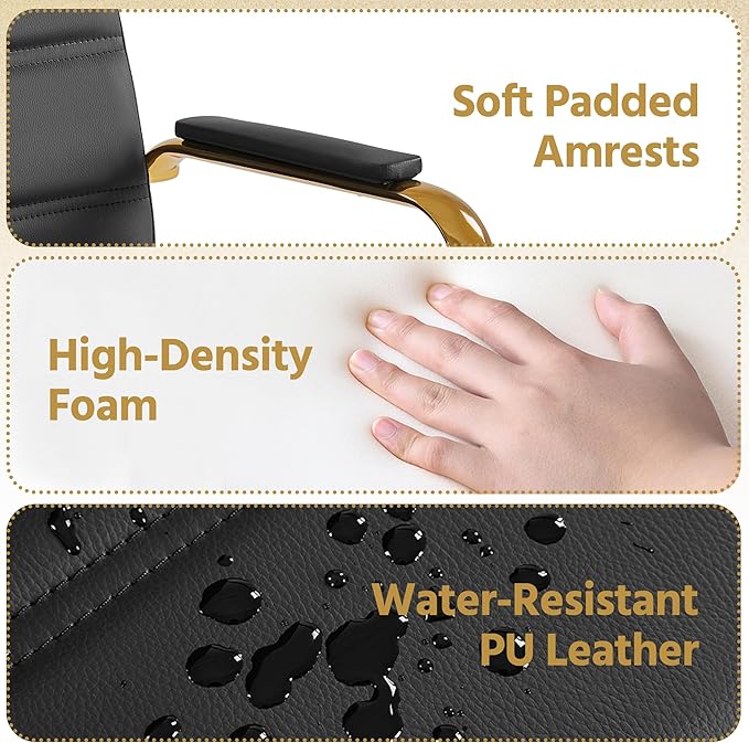 Yaheetech Mid-Back Office Chair PU Leather Desk Chair Adjustable Executive Task Chair w/Lumber Support Gold Leg Black Seat