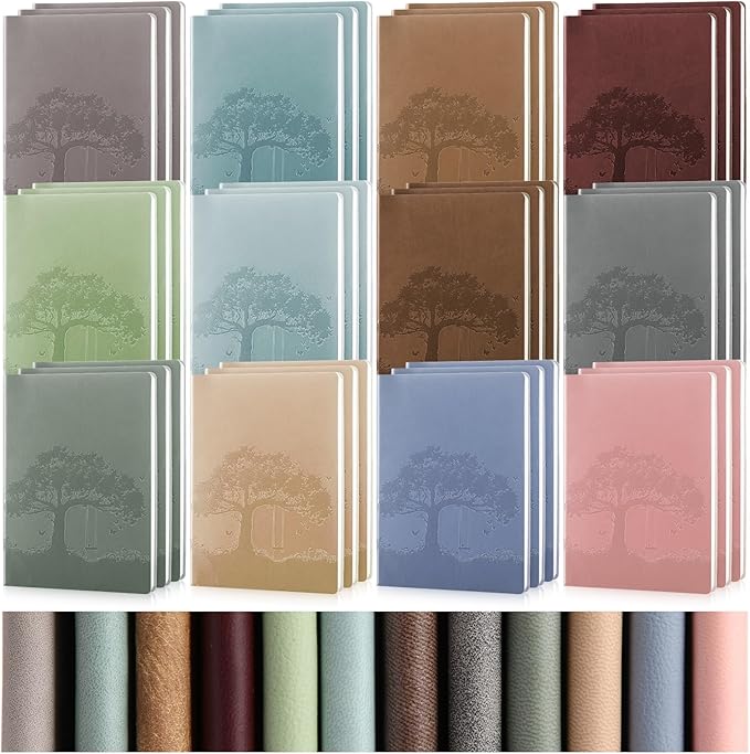 TaoBary 36 Pcs Employee Appreciation Gift A5 PU Leather Journals Bulk Colorful Tree Lined Journal Notebook Soft PU Leather Cover Ruled Writing Notebook for Office School Teacher Nurse (Assorted Colors)