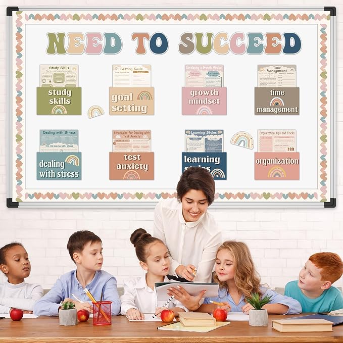 47 Pcs Need to Succeed Counselor Bulletin Board Set Boho Mental Health Classroom Bulletin Board Decorations Positive Growth Mindset Posters with Covers for Counseling Therapy Office School Home Decor