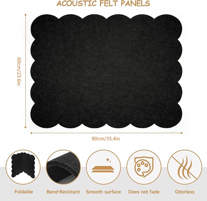 Felt Bulletin Board 36" x 24" Cork Board Alternative,Decorative Felt Pin Board Foldable Cork Boards for Walls Self-Adhesive Cork Board for Home Office Classroom Pin Board (Black)