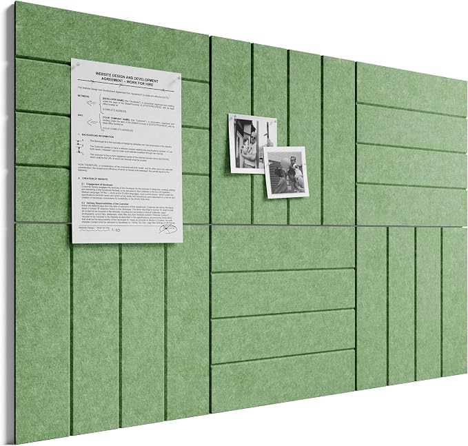 Bumusty 36" x 24" Large Cork Board Alternative, Moss Green | 6-Pack Felt Bulletin Board Tiles, 60 Adhesive Tabs, 30 Pushpins, Home, Office, Classroom, Vision Board